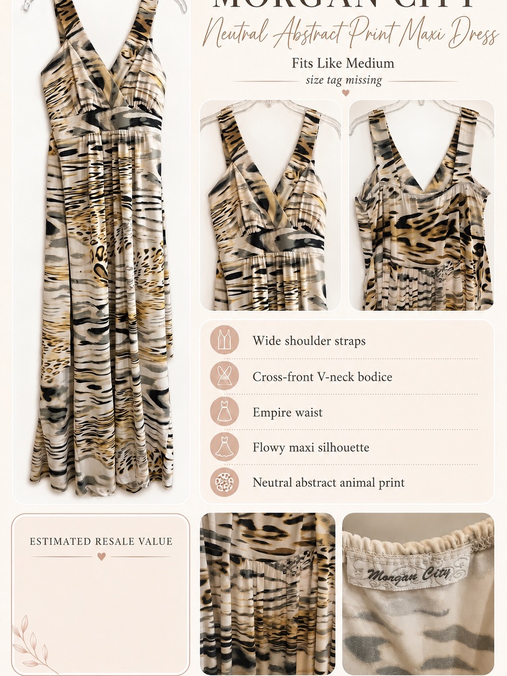 Neutral Abstract Animal Print Maxi Dress - Beige/Tan